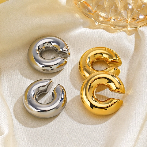 Chunky Hoop Earrings C-Shape Stainless Steel 18K Gold Plated Minimalist Geometric Ear Cuffs For Women Fashion Jewelry