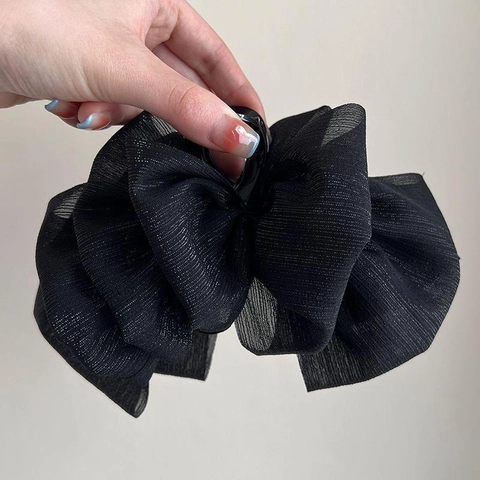 Pinza De Pelo Grande Con Lazo De Malla Accesorios Elegantes De Gasa Plisada Para El Cabello Mujer