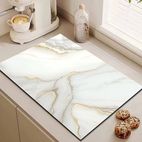 Kitchen Drying Mat Absorbent Diatomite Rubber Marble Pattern Non-Slip Countertop Table Protector Modern Minimalist Home