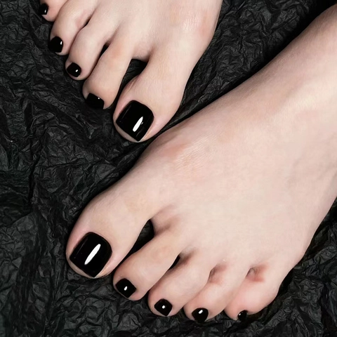 Glossy Black Plastic Press On Toenails Full Cover Square Fake Nails For Feet DIY Manicure For Women