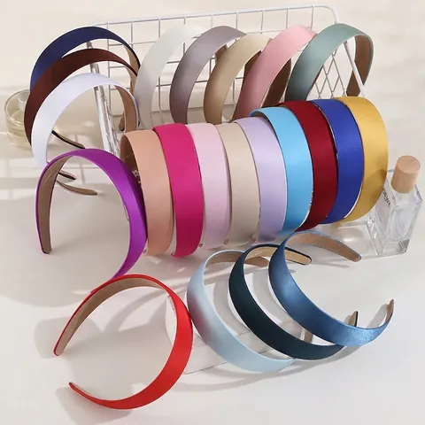 Wide Satin Headband For Women Non-Slip Fabric Hairband Solid Macaron Color Sweet Elegant Minimalist Hair Accessories