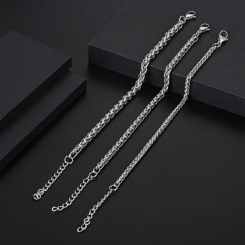 Bracciale A Catena Spiga Intrecciata Hip Hop Uomo Donna Acciaio Al Titanio Gioielli Semplici Con Chiusura A Moschettone