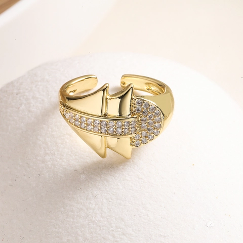 Geometrischer Verstellbarer Offener Ring Kupfer 18K Vergoldet Zirkonia Nischendesign Mode Für Damen