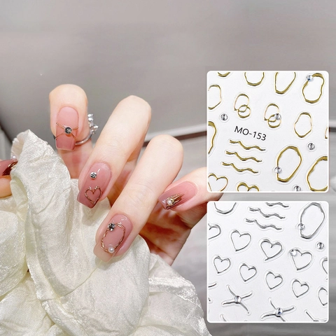 Adesivi Per Nail Art In Rilievo 3D Con Linee Metalliche Cuore Motivi Geometrici E Strass Artificiali Per Decorazione Manicure Fai Da Te
