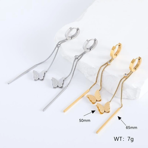 Pendientes De Gota Con Borla De Mariposa 304 Acero Inoxidable Con Diamantes De Imitación Asimétrico Para Mujer