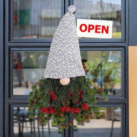Ghirlanda Di Albero Rovesciato Di Gnomo Di Natale Con Cappello In Maglia Aghi Di Pino Bacche Rosse Pigne Decorazione Da Parete