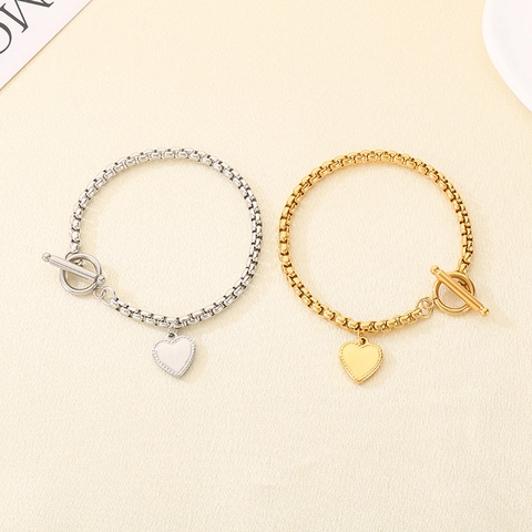 Bracciale Con Pendente A Cuore In Acciaio Inossidabile Chiusura A Gancio Catena A Maglia Quadrata Gioielli Di Lusso Per Donna