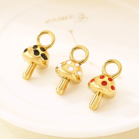 Pendentifs Champignons Émail Charmes Acier Inoxydable Plaqué Or 18K Pour Création De Bijoux DIY Colliers Bracelets