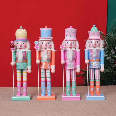 Wooden Nutcracker Soldier Ornament Candy Theme Macaron Painted Puppet For Christmas Desktop Decor Holiday Gift