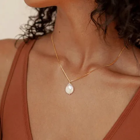 Collar Con Colgante De Perlas Barrocas De Agua Dulce Acero Inoxidable Chapado En Oro De 14K Joyería Elegante Para Mujer