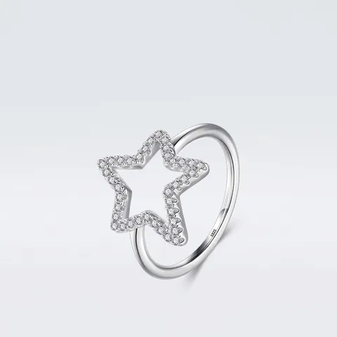 S925 Sterlingsilber Hohl Stern Ring Für Damen Minimalistisch Mikro Pave Zirkonia Fingerring Elegant Koreanisch Schmuck