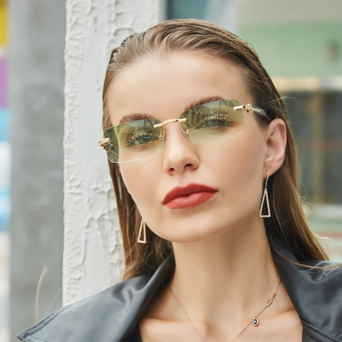 Vintage Frameless Rectangular Sunglasses UV400 Protection Metal Hinge Gradient Lenses Retro Eyewear For Women Men