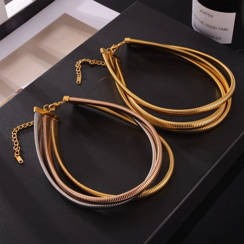 Collana A Catena Di Serpente A Triplo Strato Acciaio Al Titanio Placcato Oro Punk Choker Minimalista Gioielli Donna
