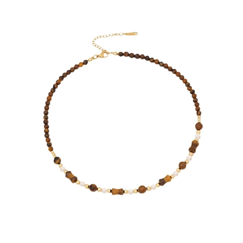 Collar De Cuentas De Ojo De Tigre Con Latón Acero Inoxidable Y Concha Joyería Retro Maillard Para Mujer