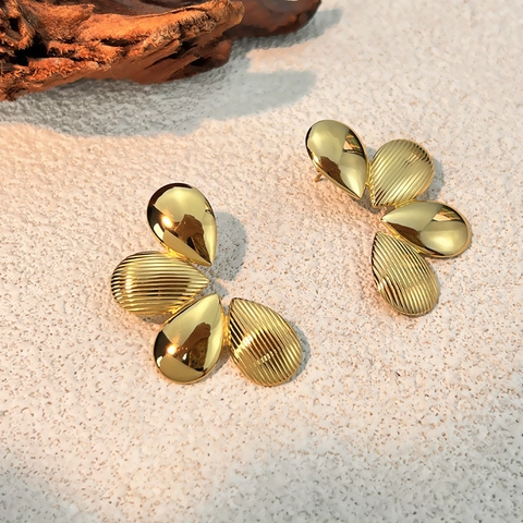 Französische Retro Blumen Ohrhänger Edelstahl Vergoldet Gestreift Strukturiert Spiegel Geometrisch Wassertropfen Für Frauen Vintage Elegant