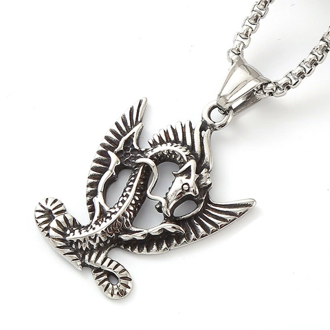 Collana con Pendente a Forma di Drago in Lega con Catena in Acciaio Inossidabile Vintage per Uomo Punk Gotico Teschio Serpente Lupo Mitologia Animale Gioielli Argento