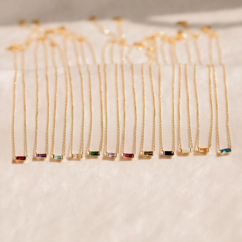 Minimalistische Edelstahl Geburtsstein Anhänger Halskette Für Damen 18K Vergoldet Rechteck Geometrische Strass Schmuck Glückstein Kette Geschenk