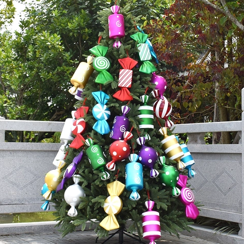 Large Candy Christmas Ornaments Plastic Hanging Lollipop Decoration For Christmas Tree Party Mall Colorful Spiral Striped