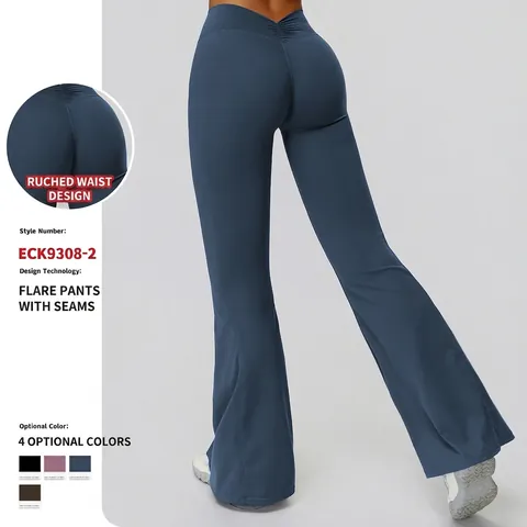 High Waisted Flare Yoga Pants For Women Nylon Spandex Brushed Fabric Ruched Scrunch Butt Tummy Control Flared Leggings