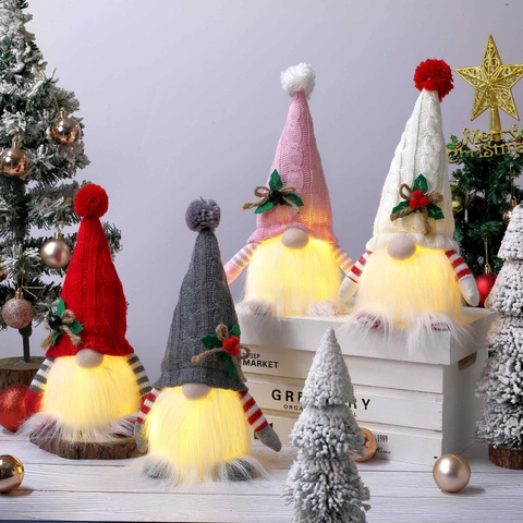 Weihnachtsgnom LED Leuchtend Gestrickte Schwedische Tomte Rudolph Puppe Plüsch Ornament Home Feiertagsdeko Geschenk