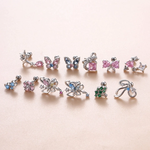 Stainless Steel Copper Zirconia Butterfly Bow Stud Earrings Fashion Ear Cartilage Piercing Jewelry For Women