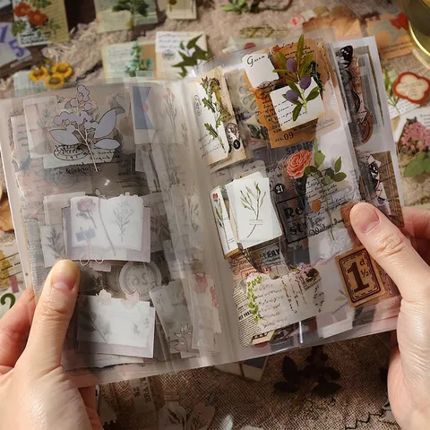 Libro Di Adesivi PET Retro Vintage Impermeabile Floreale Pianta Farfalla Scrapbooking Journaling Adesivi Deco Cancelleria