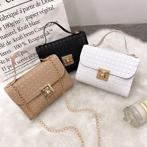 Women Small Square Handbag PU Leather Chain Crossbody Bag Elegant Fashion Top Handle Satchel For Daily Use