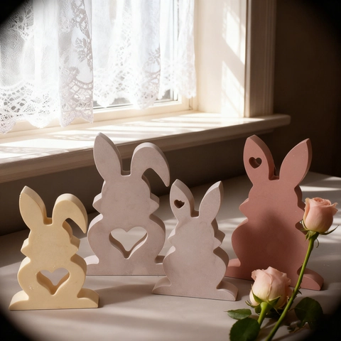Bunny Rabbit Silicone Mold With Heart Cutout For DIY Candle Resin Casting Easter Home Decor Ornament Making