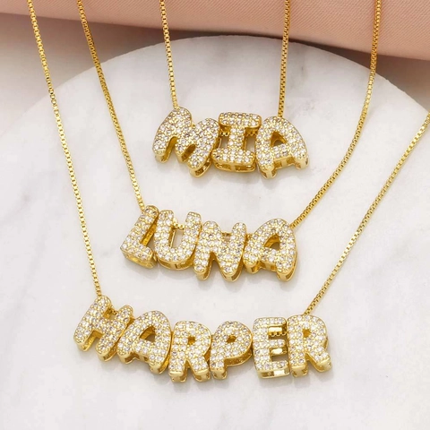 Collana Con Ciondolo Lettera Iniziale Rame Placcato Oro 18K Con Zircone Gioielli Di Moda Minimalisti Per Donna