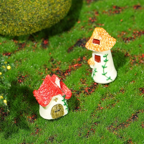 Miniature Fairy Garden Mushroom House Resin Micro Landscape Tile Cottage Sculpture For Succulent Terrarium Desktop Decoration