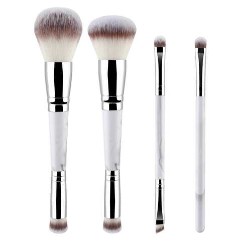 Double Ended Makeup Brush Marble Pattern Handle Synthetic Bristles Multifunctional Powder Eyeshadow Foundation Tool