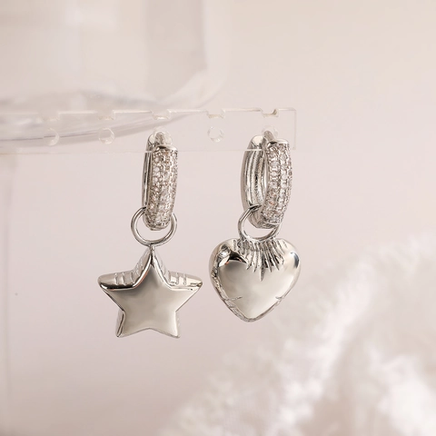 Stern Herz Ohrhänger Kupfer Vergoldet Zirkonia Eingelegt Schick Minimalistisch Asymmetrisch Schmuck Für Damen