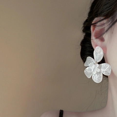 Hars Bloem Oorknopjes Met Zilveren Oorsteker Marmeren Textuur Retro Vakantiestijl Sieraden Voor Dames