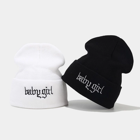 Bonnet En Tricot Acrylique Broderie Lettres Baby Girl Côtelé Hiver Chaud Streetwear Esthétique Style Y2K