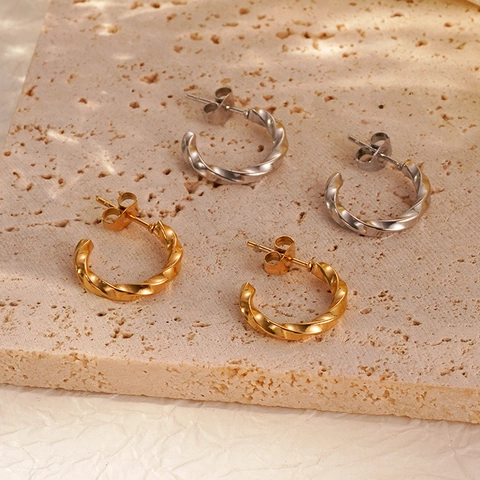 Gedrehte Creolen Edelstahl 18K Vergoldet Spiral Geometrisch Minimalistisch Trendig Damen Schmuck