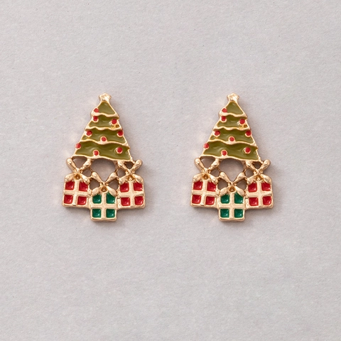 Christmas Stud Drop Earrings Alloy Enamel Rhinestone Santa Reindeer Snowman Tree Gingerbread House Stainless Steel Post
