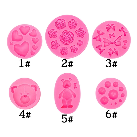 Bear Heart Bow Rose Silicone Mold For Fondant Chocolate Cake Decorating DIY Baking Tools Flexible Multifunctional