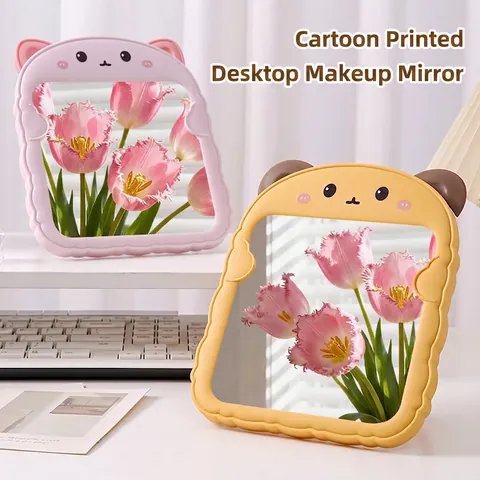 Specchio Da Trucco Orecchie Animali Cartone Animato Pieghevole Regolabile Specchio Da Tavolo Parete Plastica ABS Portatile