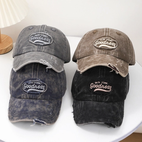 Distressed Washed Cotton Baseball Cap New York Goodness Embroidery Retro Streetwear Adjustable Sun Hat For Women