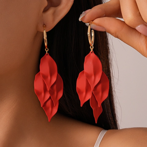 Orecchini Petali Nappa Opaco Verniciato Foglia Stile Boho Con Perno In Argento Sterling 925