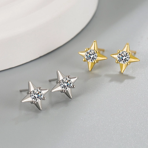 Pendientes de Botón de Estrella de Cobre Minimalistas para Mujer Diamante de Imitación Incrustado Joyería de Moda Regalo