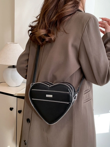 Bolso Bandolera En Forma De Corazón Cuero PU Denim Moda Niche Bolso De Hombro Con Decoración Cremallera Para Mujeres