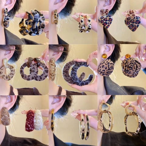 Boucles D'oreilles Créoles En Tissu Imprimé Léopard Avec Tige En Argent Bijoux De Mode Géométriques Vintage Pour Femmes