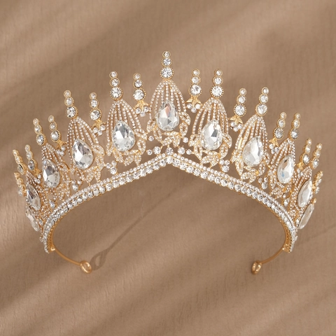 Vintage Barock Braut Krone Tiara Legierung Strass Luxus Hochzeit Geburtstag Party Haarschmuck Schmuck Für Damen