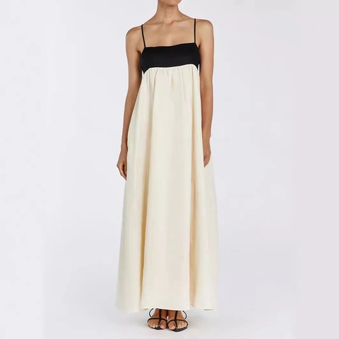 Women's Color Block Strappy Maxi Dress Sexy Sleeveless Off Shoulder Cotton Blend Vacation Beach Sun Dress Casual Summer Outfits