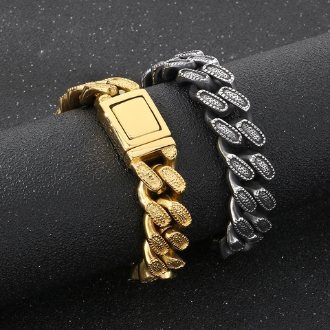 Pulsera De Cadena Cubana Para Hombre Acero Inoxidable 316L Patrón Texturizado Punk Hip Hop Joyería Vintage