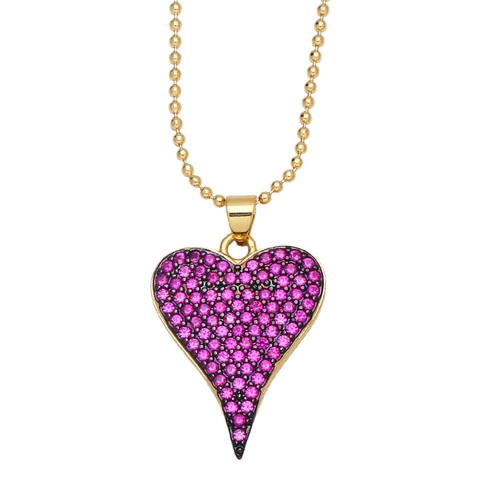 Collar Con Colgante De Corazón De Moda Mujeres Cobre Zirconia Pavé Incrustado Chapado En Oro Cadena De Bolas Joyería