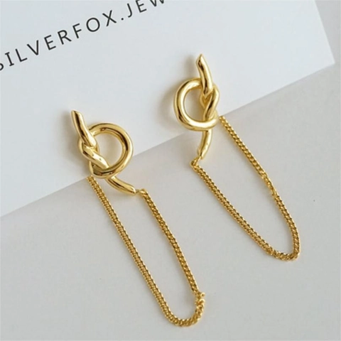 Orecchini A Filo Annodati Minimalisti Argento Sterling 925 Nappa Lunga Pendenti Gioielli Eleganti Donna