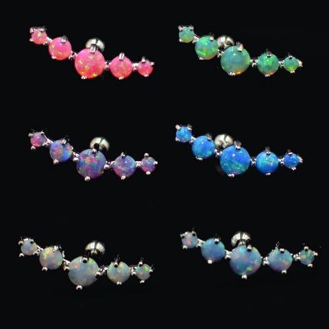 Stainless Steel Artificial Opal Piercing Stud Earrings For Women Men Wave Arc Shaped 16G Internal Threaded Jewelry Gift