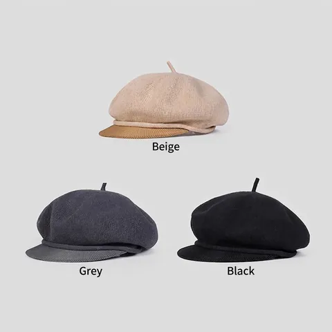 Knitted Newsboy Cap Breathable Polyester Summer Vintage Beret Hat For Women
